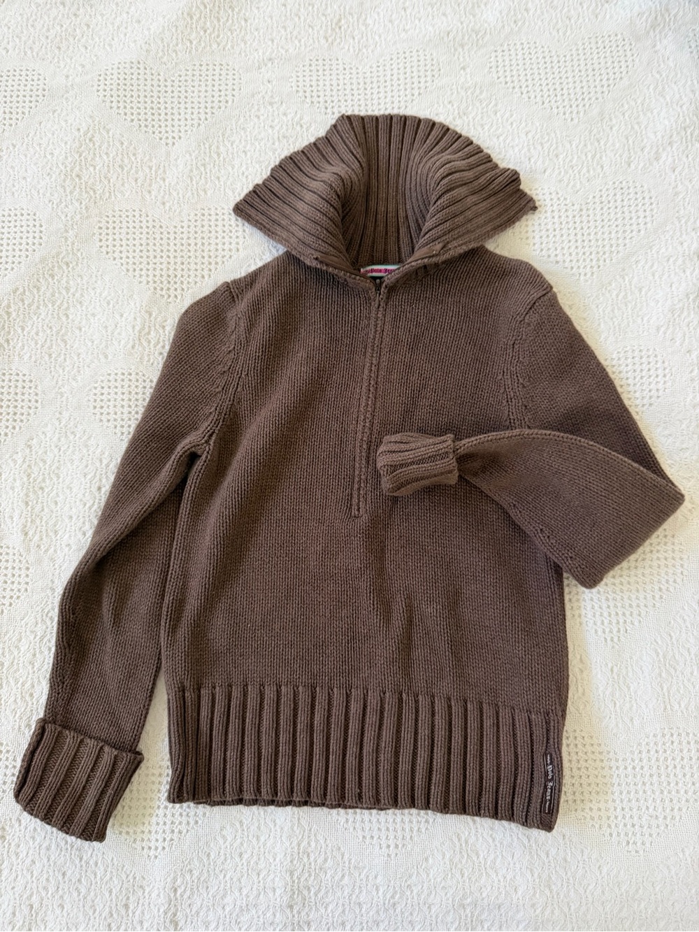 Polo by Ralph Lauren Brown Half-Zip Ribbed Funnel Collar Sweater